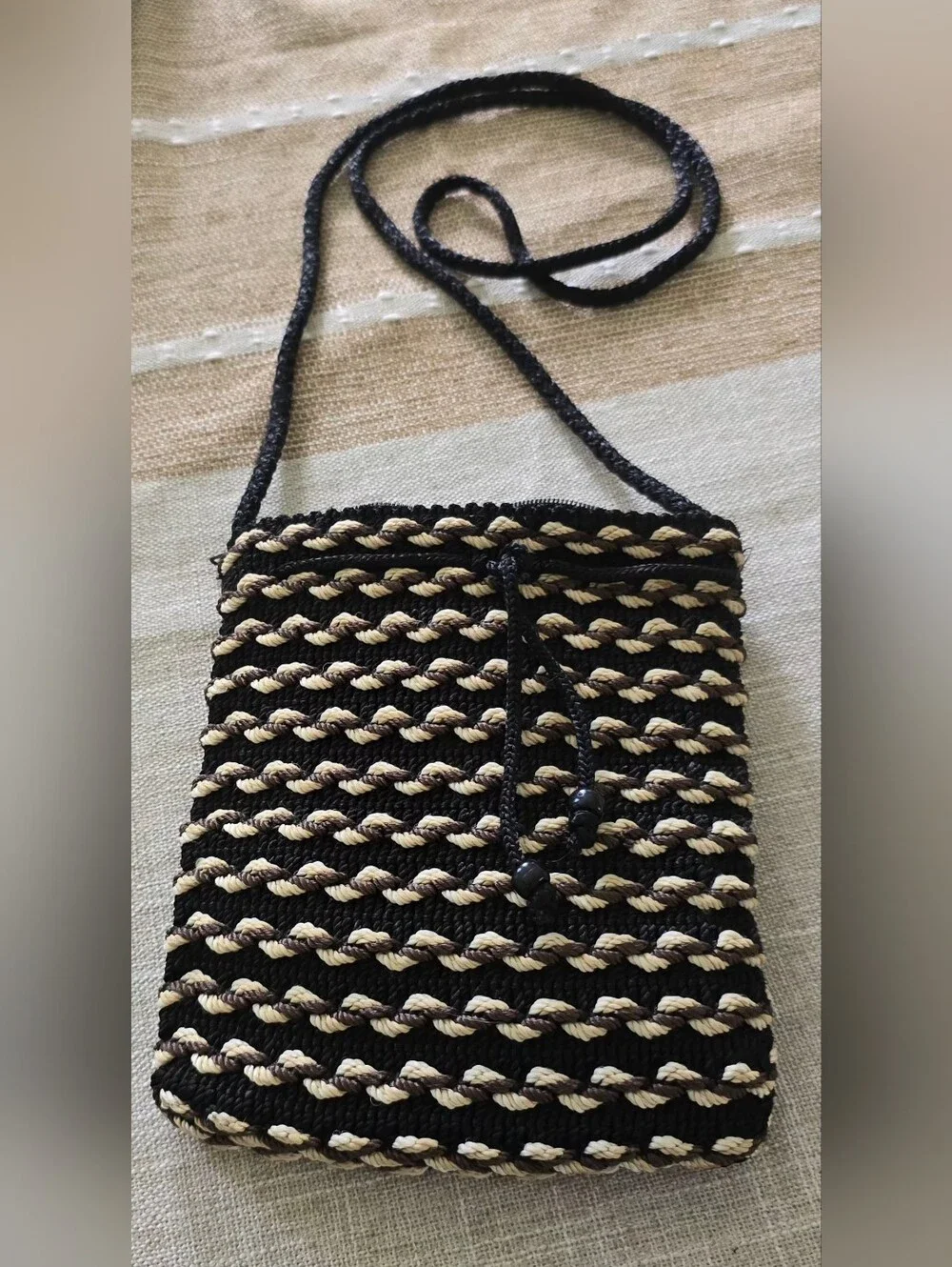 Purse Lot Of 2 Small Handbags Black Woven, Black Faux Leather Crossbody Bag